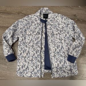 Floral Quilted Spring Jacket with soft navy accents Size M